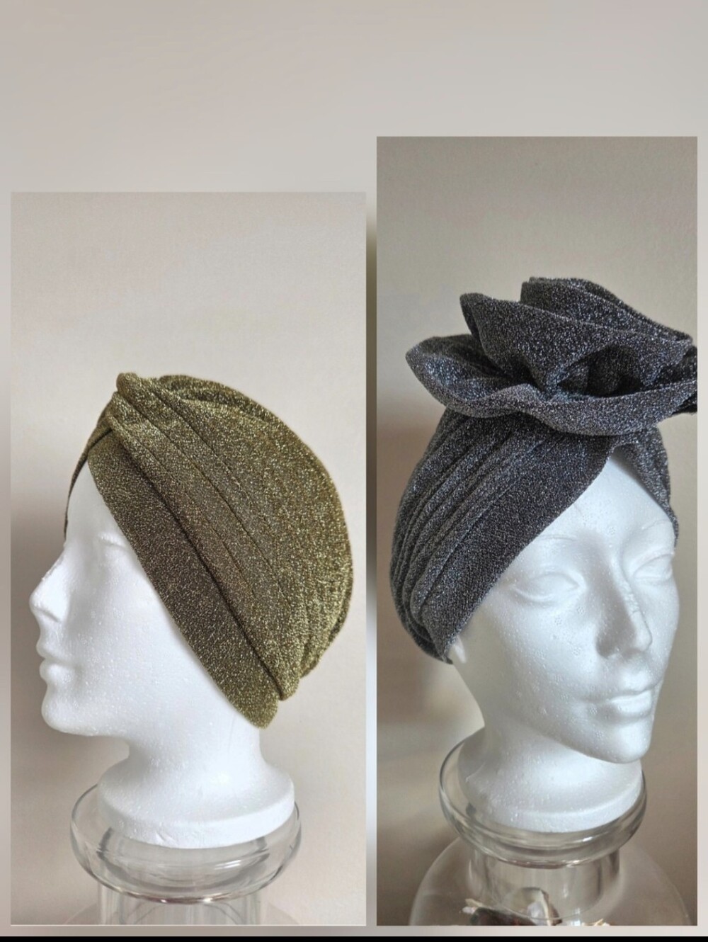 Lot Of 2 Metallic Silver With Flower & Gold Turban Hats